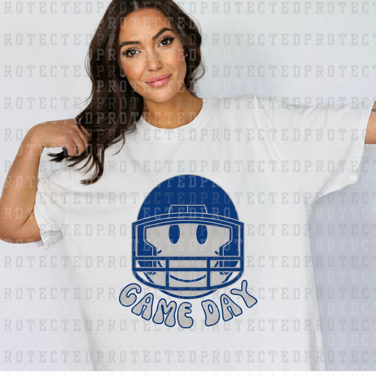 GAME DAY HELMET SMILEY *BLUE & GREY* - DTF TRANSFER