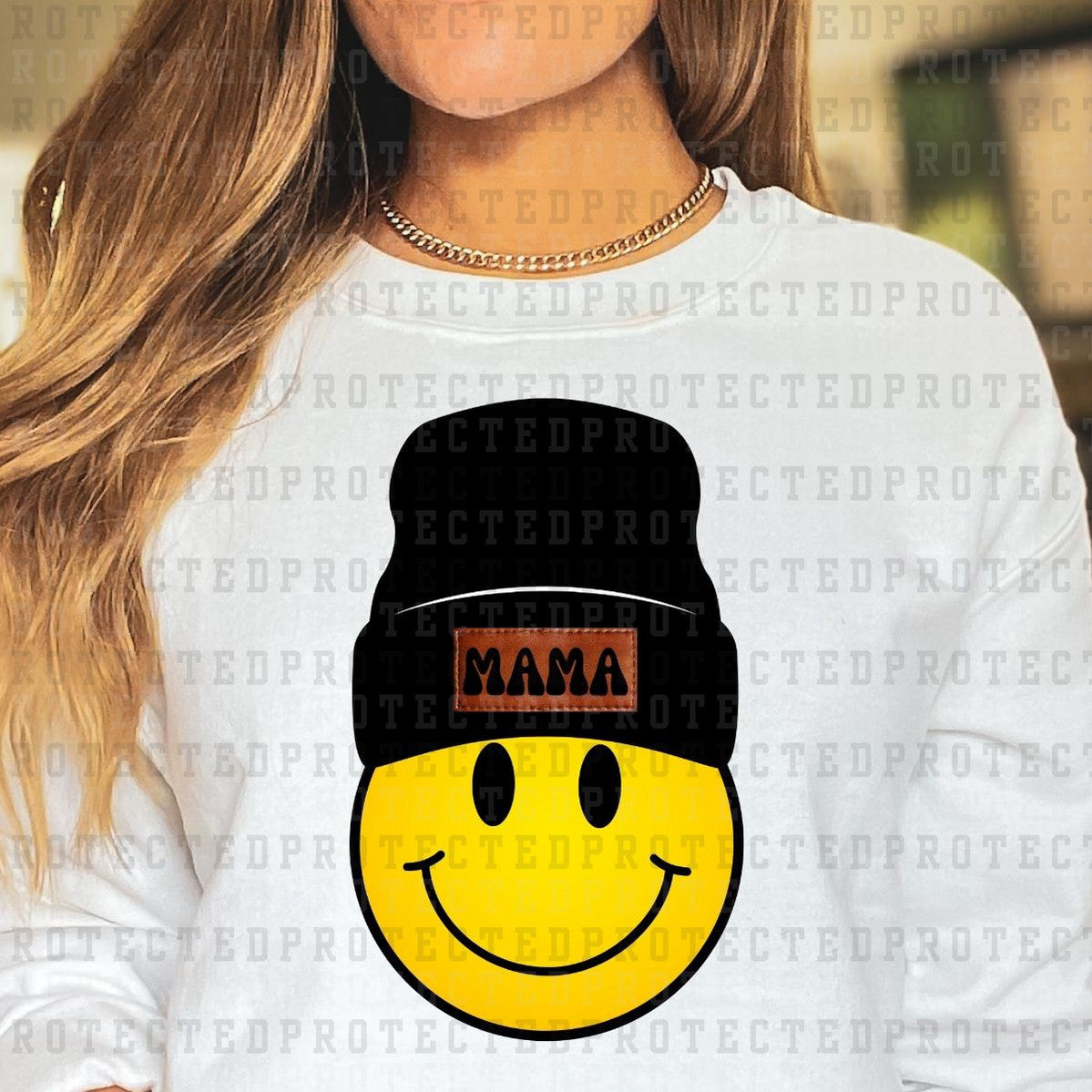 YELLOW MAMA SMILEY BEANIE - DTF TRANSFER