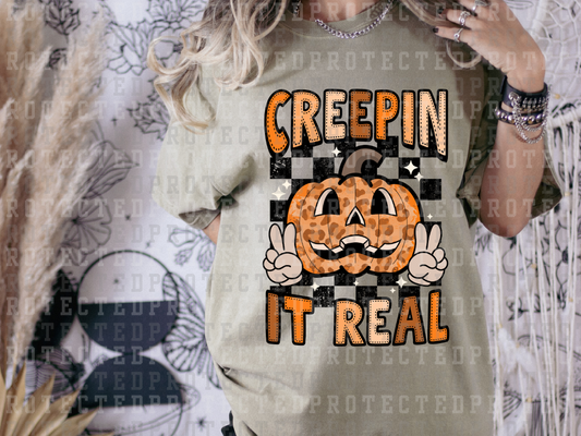 CREEPIN IT REAL - PEACE SIGN LEOPARD PUMPKIN - BLACK FADED CHECK - WHITE STARS -- DTF TRANSFERS