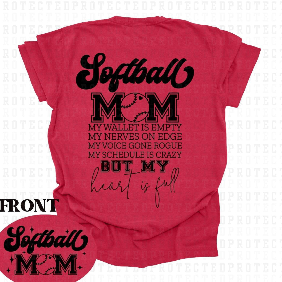 SOFTBALL MOM *SINGLE COLOR*(POCKET/BACK) - DTF TRANSFER