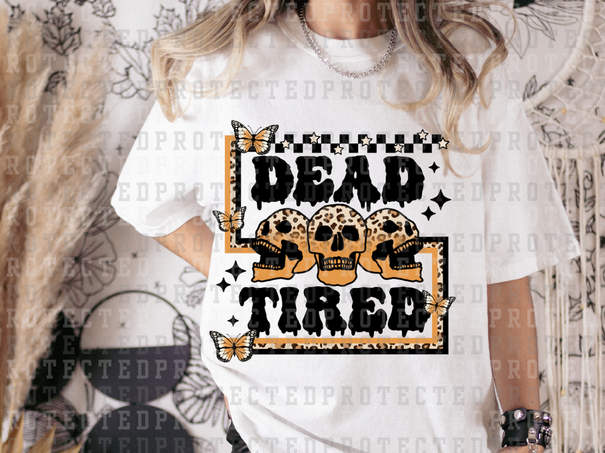 DEAD TIRED - 3 LEOPARD SKULLS - BUTTERFLIES - BLACK CHECK W/ WHITE STARS- DTF TRANSFERS