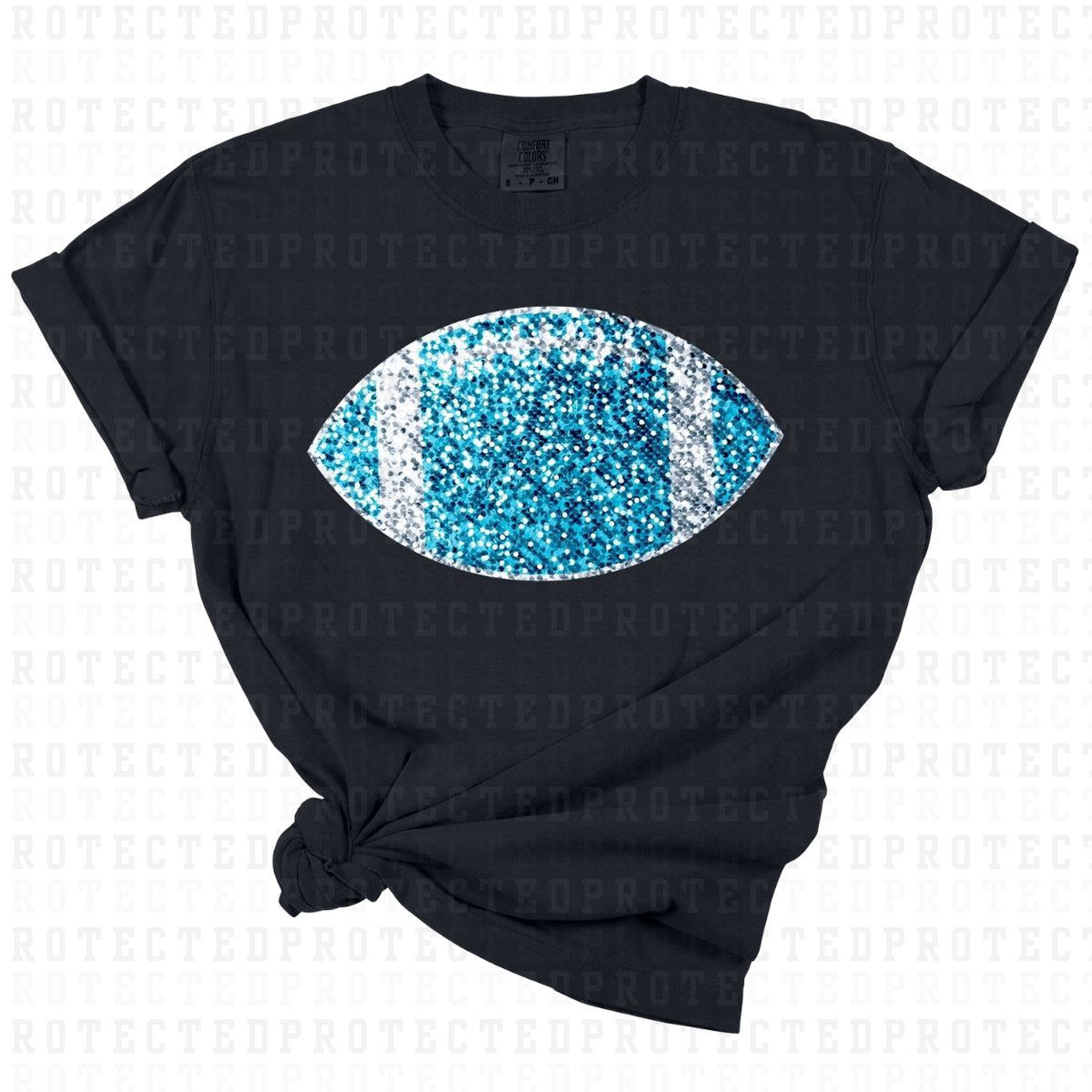 LIGHT BLUE FOOTBALL *FAUX SEQUIN* - DTF TRANSFER