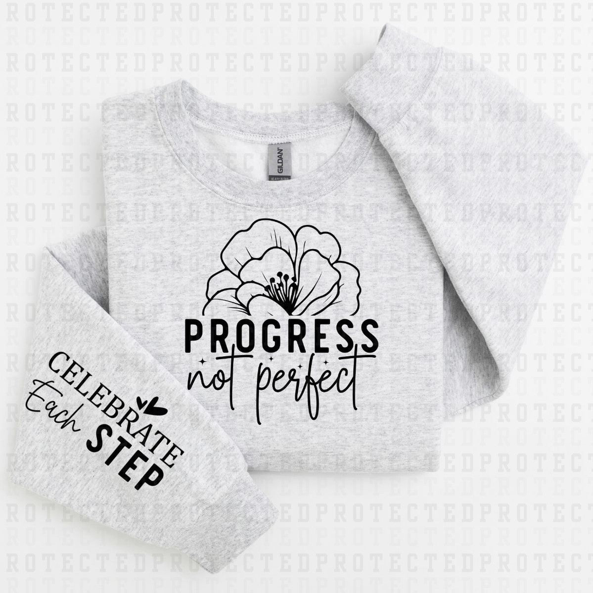 PROGRESS NOT PERFECT - *SINGLE COLOR - SLEEVE DESIGN COMES IN 6"* (FULL FRONT/1 SLEEVE) - DTF TRANSFER