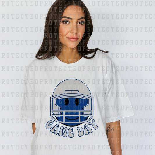 GAME DAY HELMET SMILEY *GREY & BLUE* - DTF TRANSFER