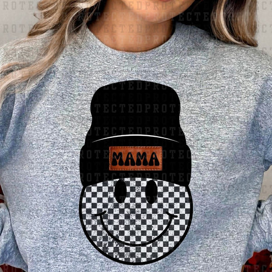 CHECKERED PRINT MAMA SMILEY BEANIE - DTF TRANSFER