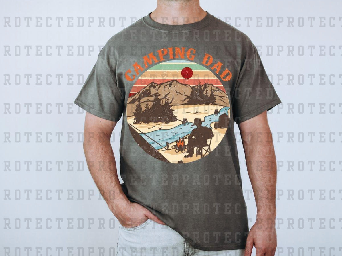 CAMPING DAD - MOUNTAIN, RIVER, FIRE, STRIPE SKY - DTF TRANSFER