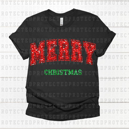 MERRY CHRISTMAS RED AND GREEN *FAUX SEQUIN* - DTF TRANSFER