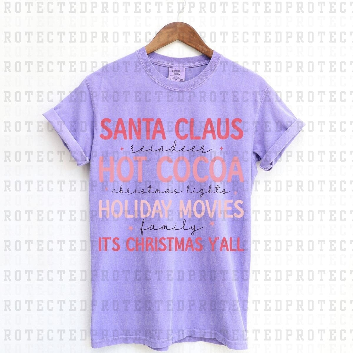 SANTA CLAUS REINDEER HOT COCOA CHRISTMAS LIGHTS HOLIDAY MOVIES FAMILY ITS CHRISTMAS YALL -  DTF TRANSFER