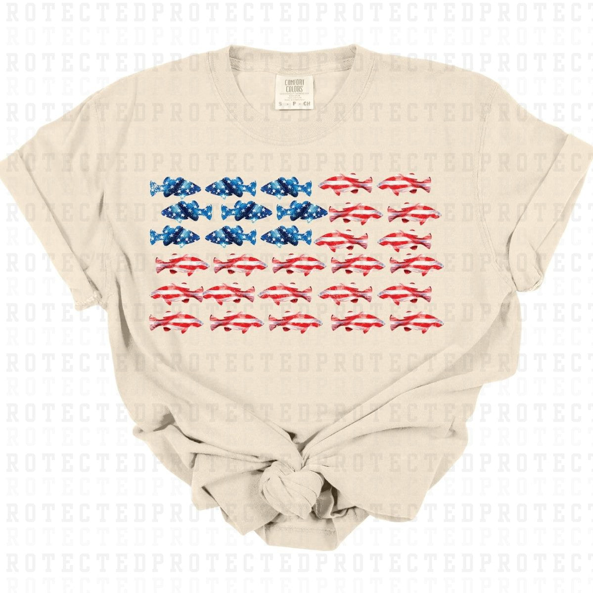 FISH AMERICAN FLAG *W/GRUNGE* - DTF TRANSFER