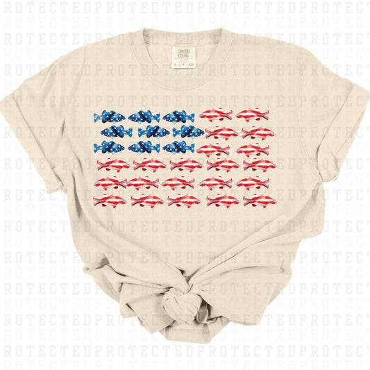 FISH AMERICAN FLAG *W/GRUNGE* - DTF TRANSFER