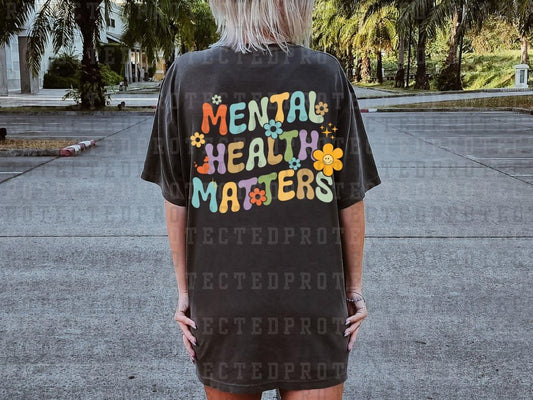 MENTAL HEALTH MATTERS - SMILEY FLOWER - HEART - SPARKLES - MULTI COLOR - DTF TRANSFER