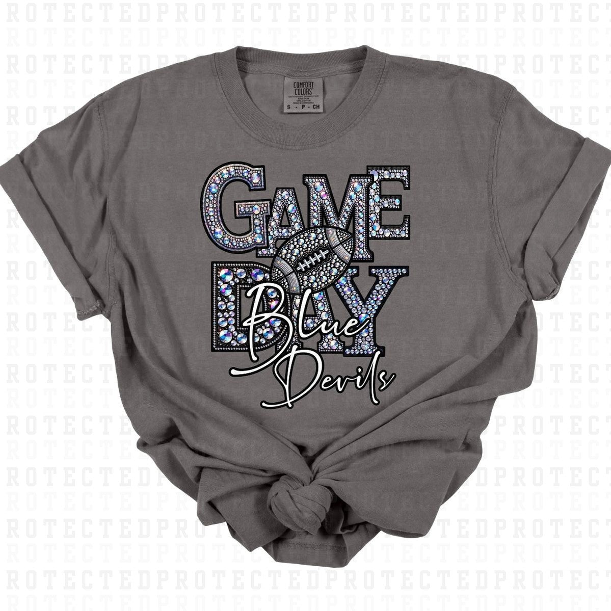 GAME DAY BLUE DEVILS *FAUX RHINESTONES* - DTF TRANSFER