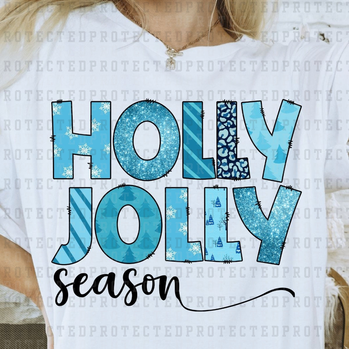 HOLLY JOLLY SEASON *FAUX SEQUIN* - DTF TRANSFER