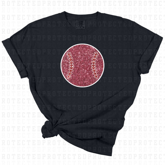 DARK PINK BASEBALL W/ RED STITCHING *FAUX SEQUIN* - DTF TRANSFER