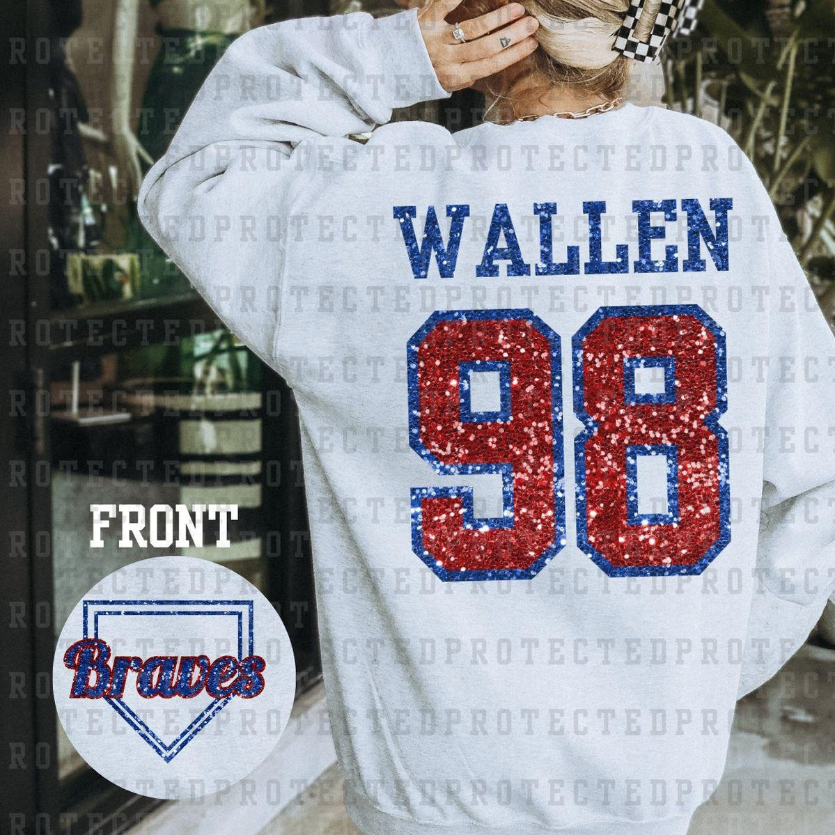 MORGAN WALLEN 98 BRAVES *FAUX SEQUIN* (POCKET/BACK) - DTF TRANSFER