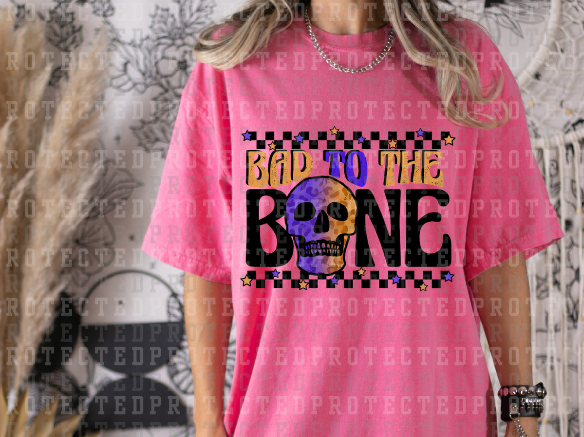 BAD TO THE BONE - ORANGE/PURPLE - LEOPARD SKULL - BLACK CHECK - DTF TRANSFERS