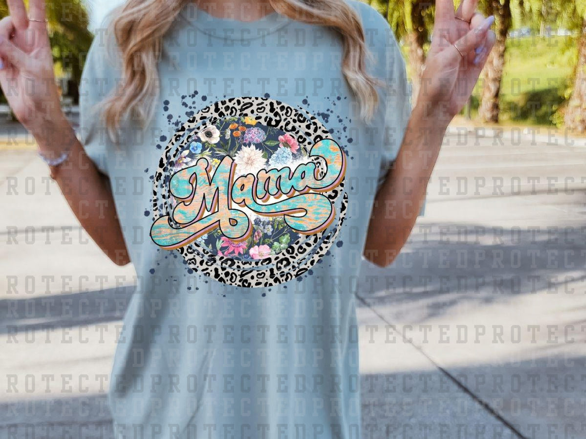 TEAL/TAN MAMA - FLORAL LEOPARD CIRCLE - DTF TRANSFER