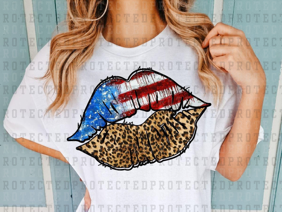 AMERICAN FLAG LEO LIPS - DTF TRANSFERS