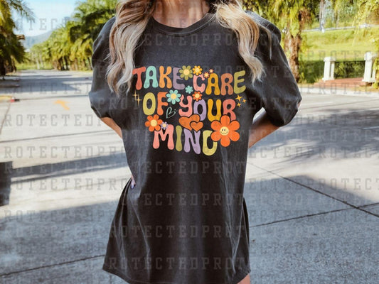 TAKE CARE OF YOUR MIND - DOUBLE HEARTS - FLOWERS - DTF TRANSFER