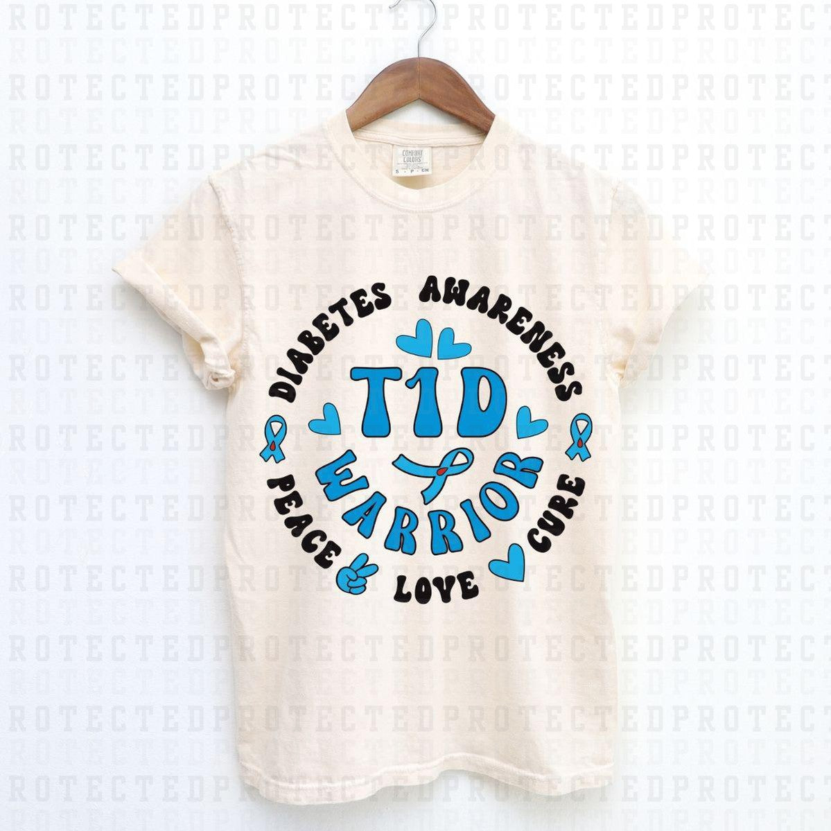 PEACE LOVE CURE T1D WARRIOR *TYPE 1 DIABETES* - DTF TRANSFER