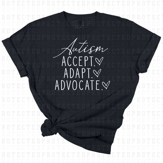 AUTISM ACCEPT ADAPT ADVOCATE  *SINGLE COLOR* - DTF TRANSFER