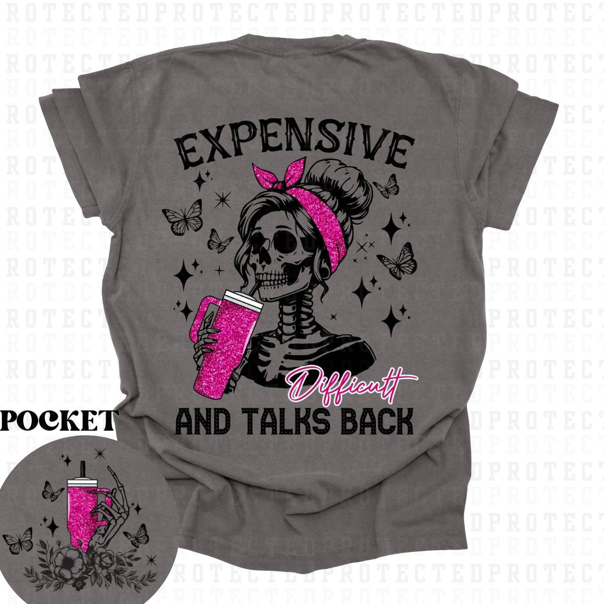 EXPENSIVE DIFFICULT TALKS BACK *FAUX SEQUIN* (POCKET/BACK) - DTF TRANSFER