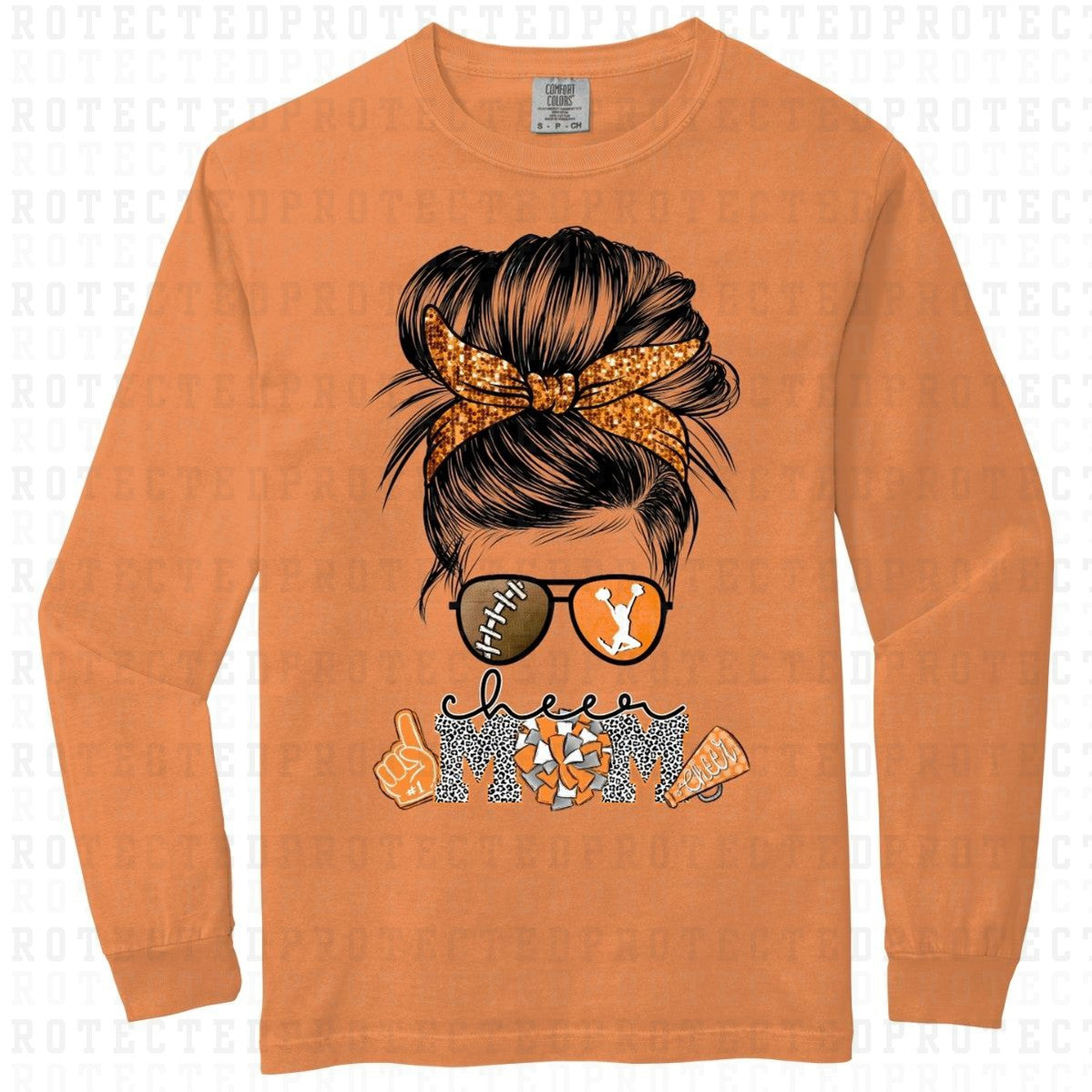 MESSY BUN CHEER MOM *ORANGE* - DTF TRANSFER