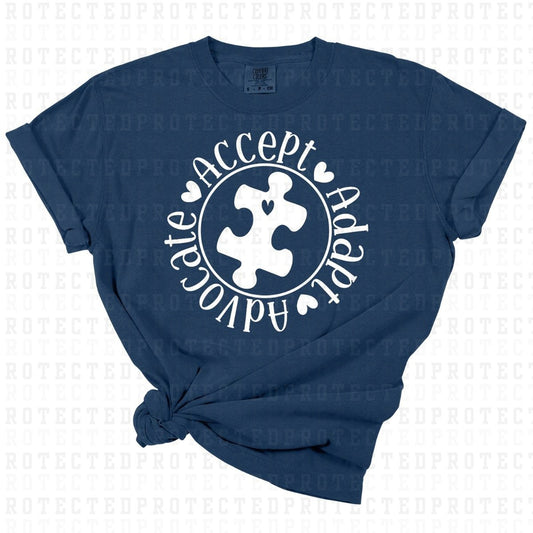 ACCEPT ADAPT ADVOCATE *WHITE TEXT - SINGLE COLOR* - DTF TRANSFER