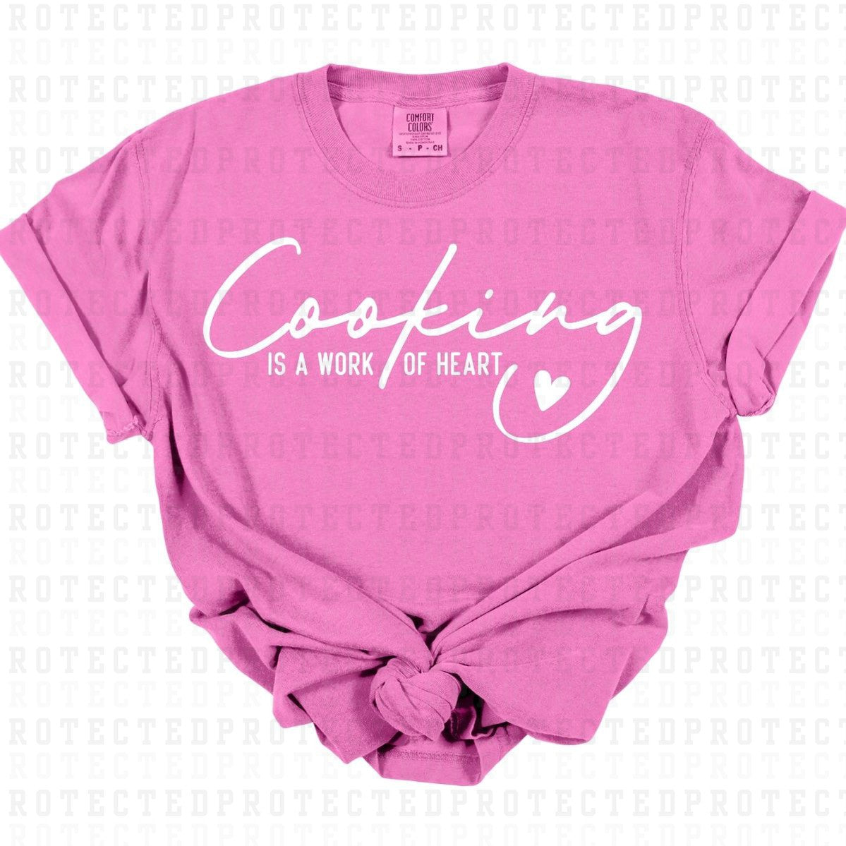 COOKING A WORK OF HEART *WHITE TEXT - SINGLE COLOR* - DTF TRANSFER