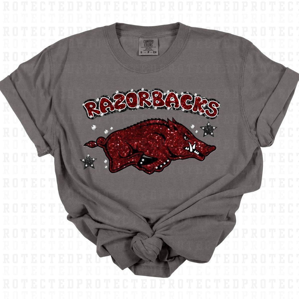 RAZORBACKS *FAUX RHINESTONES/FAUX SEQUIN* - DTF TRANSFER