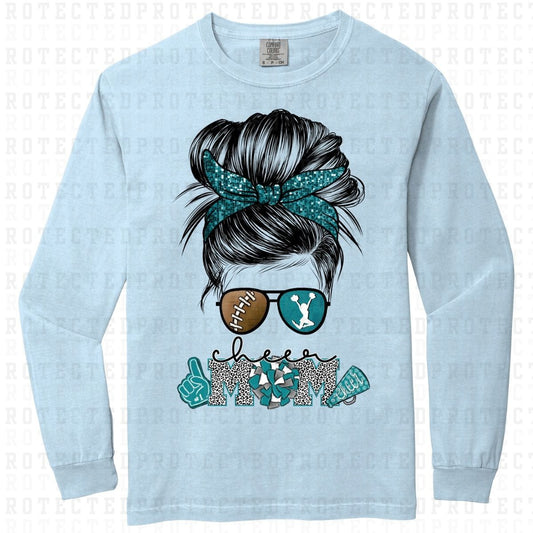 MESSY BUN CHEER MOM *TEAL* - DTF TRANSFER