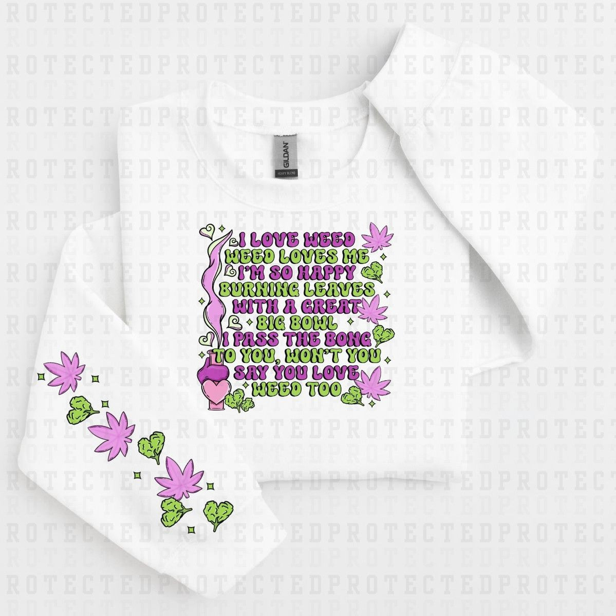 I LOVE WEED *SLEEVE DESIGN COMES IN 6"* (FULL FRONT/1 SLEEVE) - DTF TRANSFER