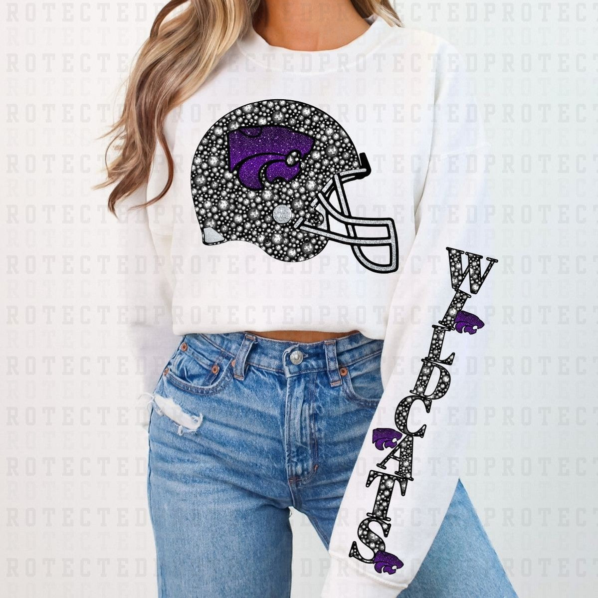 WILDCATS *FAUX RHINESTONES/SLEEVE DESIGN COMES IN 6"* (FULL FRONT/1 SLEEVE) - DTF TRANSFER