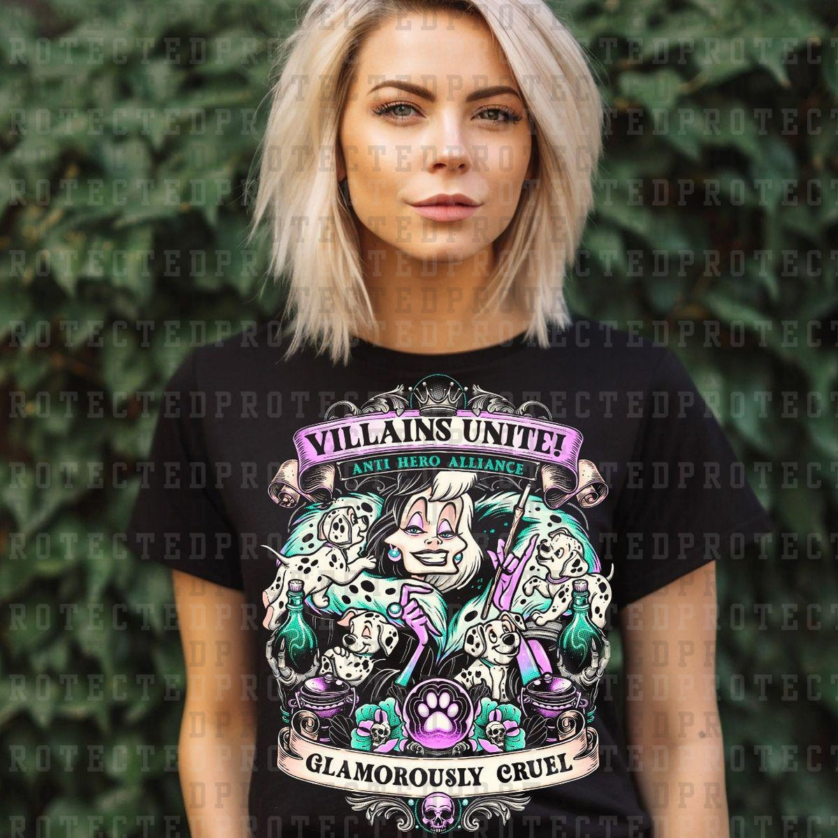 VILLAINS UNITE GLAMOROUSLY CRUEL - BLACK OUT DESIGN - DTF TRANSFER