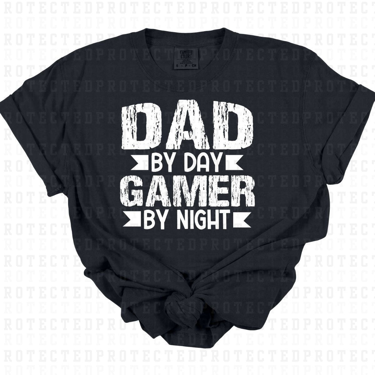 DAD BY DAY GAMER BY NIGHT *SINGLE COLOR* - DTF TRANSFER