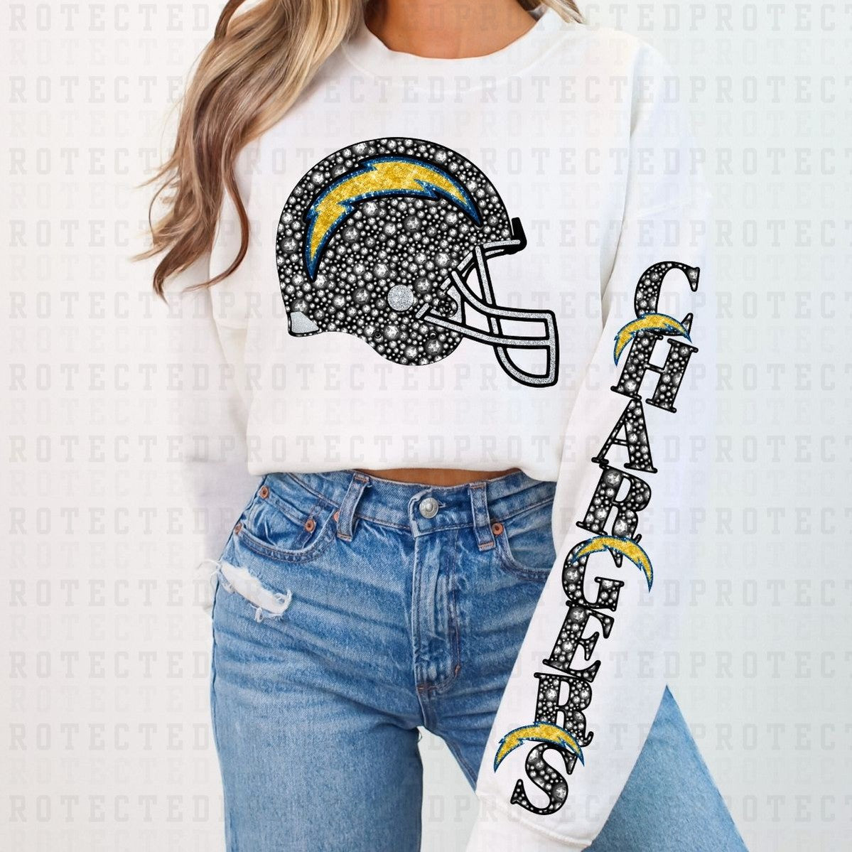 CHARGERS *FAUX RHINESTONES/SLEEVE DESIGN COMES IN 6"* (FULL FRONT/1 SLEEVE) - DTF TRANSFER