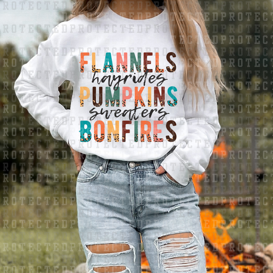 FLANNELS HAYRIDES PUMPKINS SWEATERS BONFIRES - DTF TRANSFER