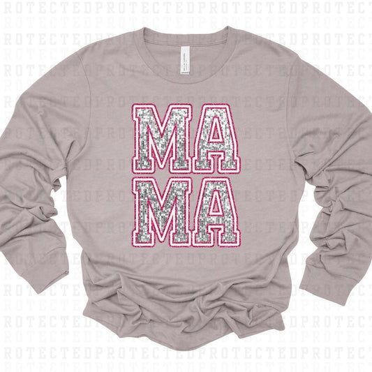 MAMA *PINK OUTLINE W/ SILVER LETTERS - FAUX SEQUIN* - DTF TRANSFER