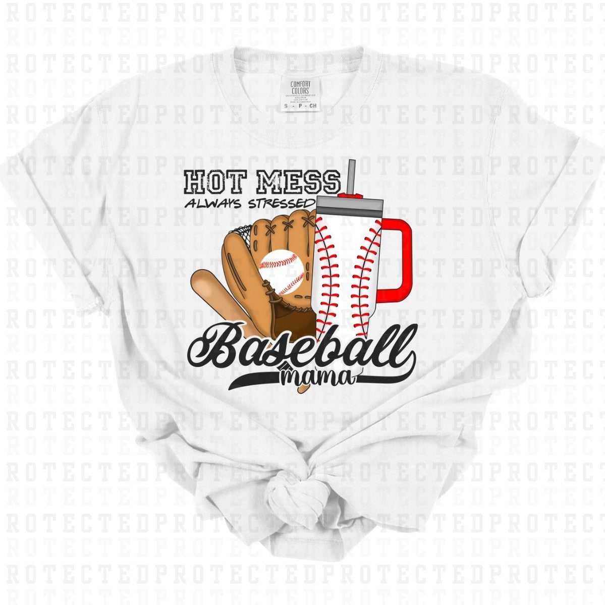 HOT MESS ALWAYS STRESSED BASEBALL MAMA *BLACK* - DTF TRANSFER