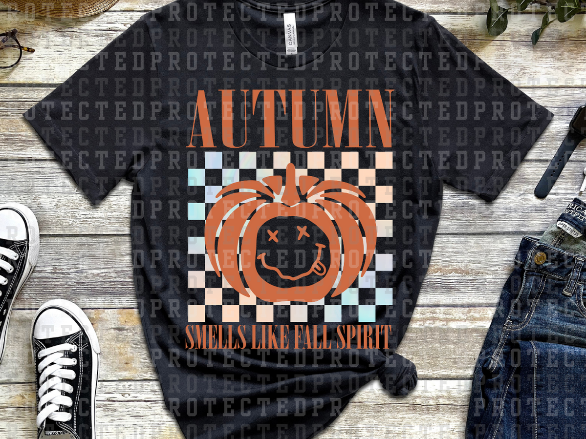 AUTUMN SMELLS LIKE FALL SPIRIT - WHITE CHECK - SILLY SMILE PUMPKIN - DTF TRANSFERS