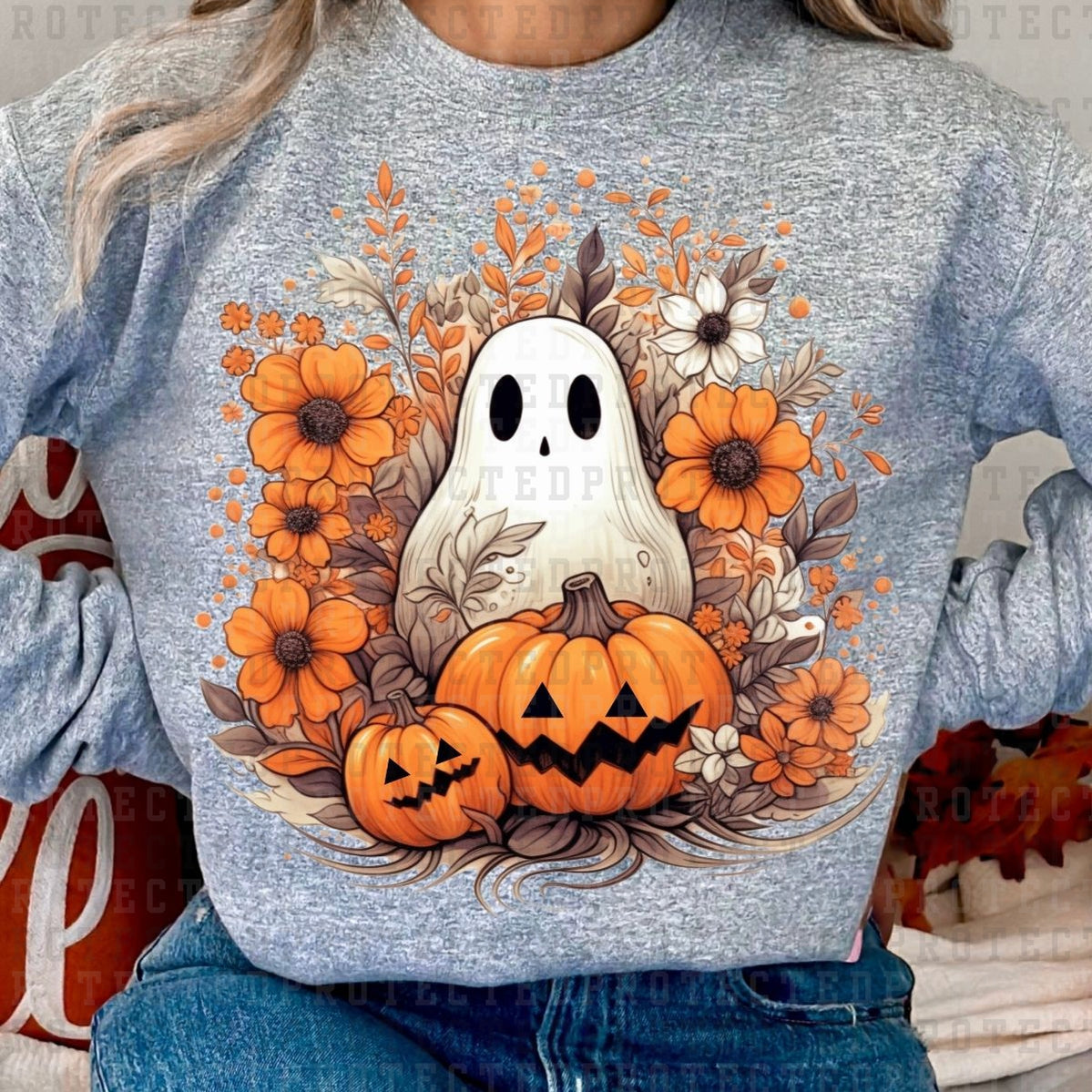 GHOST WITH PUMPKINS -  DTF TRANSFER