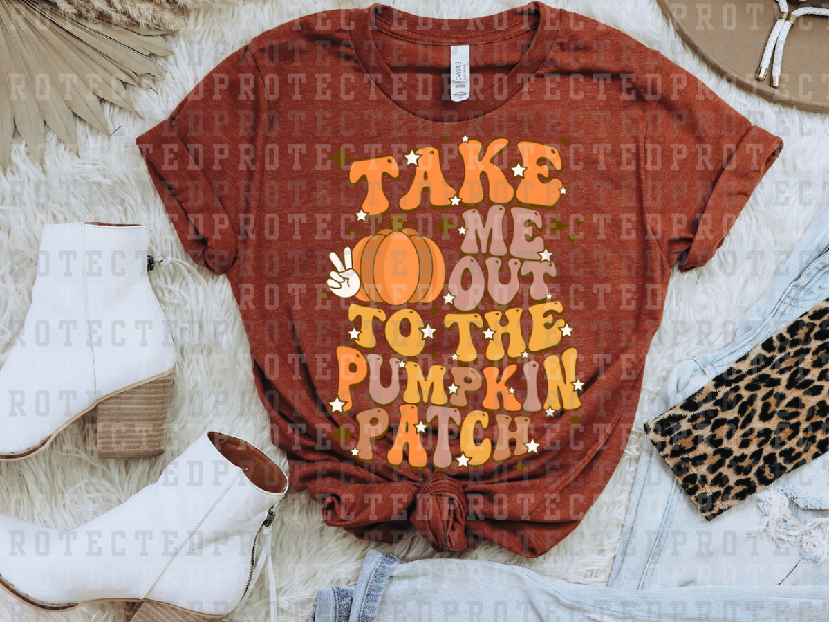 TAKE ME OUT TO THE PUMPKIN PATCH - PUMPKIN + PEACE SIGN - STARS AND SPARKLES - DTF TRANSFERS