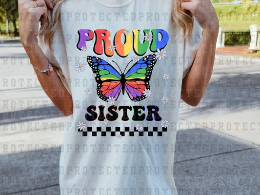 PROUD SISTER - PRIDE BUTTERFLY - BLACK - DTF TRANSFER