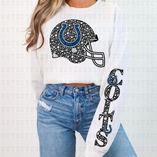 COLTS *FAUX RHINESTONES/SLEEVE DESIGN COMES IN 6"* (FULL FRONT/1 SLEEVE) - DTF TRANSFER