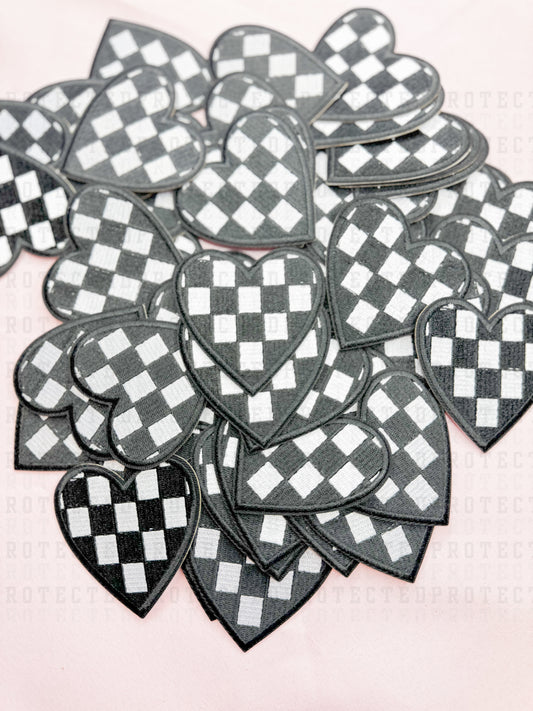 BLACK CHECKERED HEART - HAT PATCH