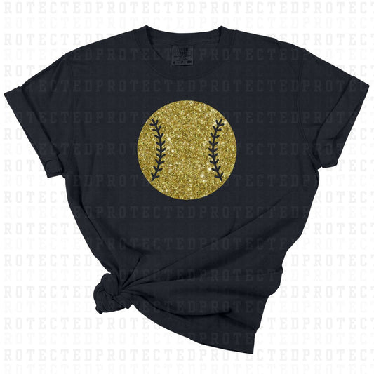 GOLD BASEBALL W/ TRANSPARENT STITCHING *FAUX SEQUIN* - DTF TRANSFER