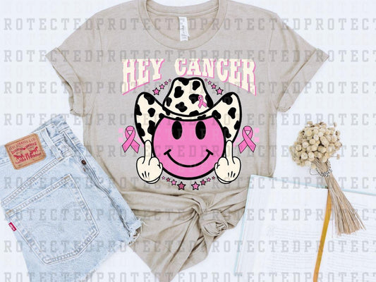 HEY CANCER FU - WHITE W/ PINK CHECK - COWBOY PINK SMILEY  - PINK RIBBON - DTF TRANSFER
