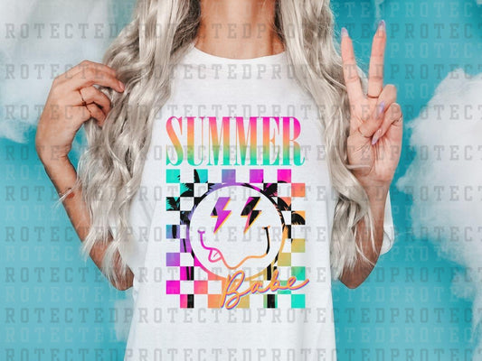 SUMMER BABE SMILEY - NEON SQUARES - DTF TRANSFERS