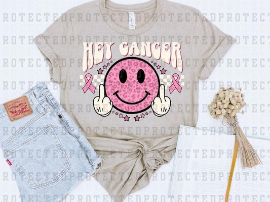 HEY CANCER FU - WHITE LEOPARD SMILEY - PINK RIBBON - DTF TRANSFER