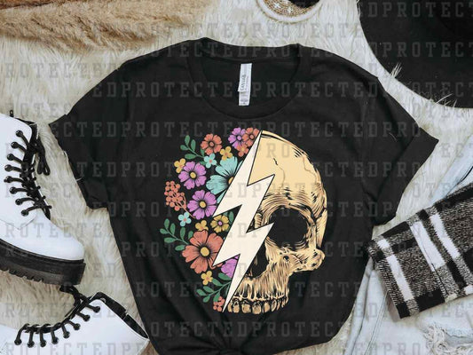 FLOWERS LIGHTNING SKULL - DTF TRANSFER